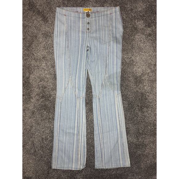 Gasoline Denim - Vintage Gasoline Y2K Low Rise Striped Flare Jeans Denim Pants Boho Rave Size 11